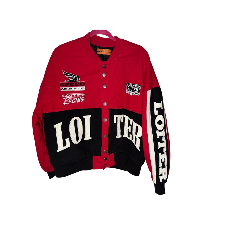 Loiter Racing Jacket Red Black Moto Streetwear Bomber Jacket Size M Y2K - Picture 12 of 13